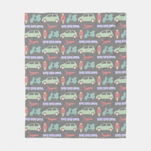 Colorful Modes of Transport Travel Icons Pattern Fleece Blanket