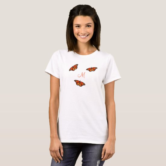 colorful monarch butterflies monogrammed white T-Shirt