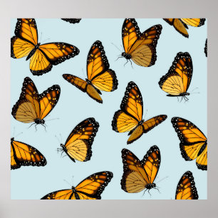 Colorful Monarch Butterflies Vintage Illustration Poster