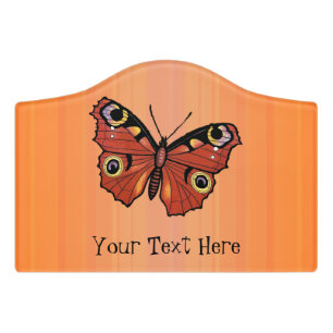 Colorful Monarch Butterfly Fancy Wings on Orange Door Sign