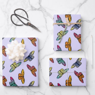 Colorful Monarch Butterfly Pattern Wrapping Paper Sheets