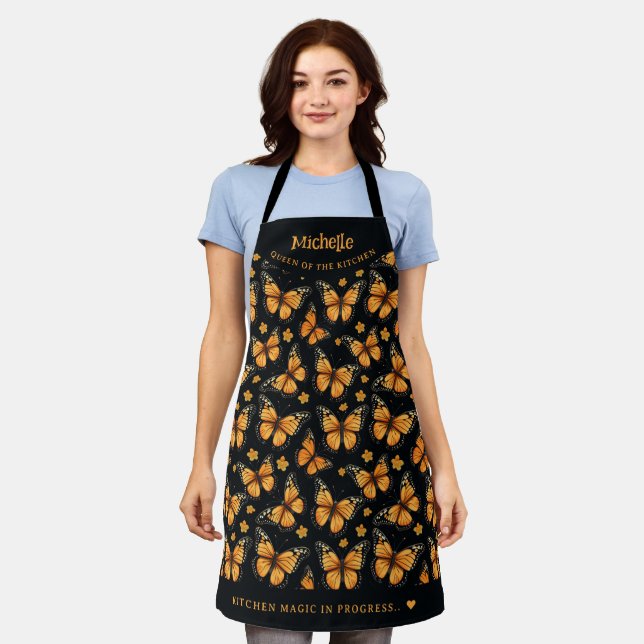 Colorful monarch butterfly personalized apron (Worn)
