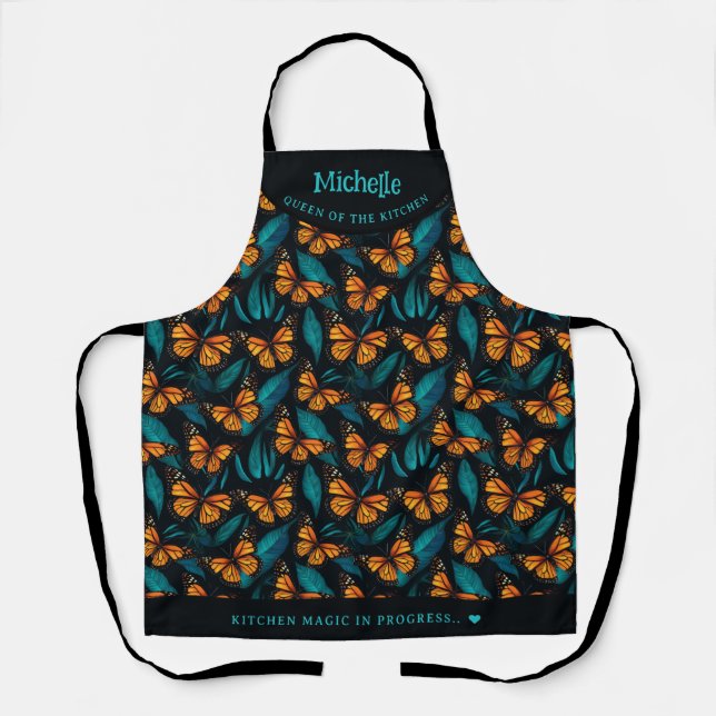 Colorful monarch butterfly personalized apron (Front)