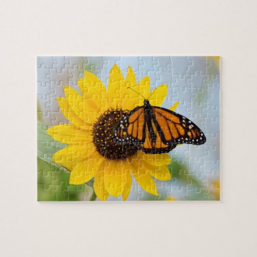 Colorful Monarch Butterfly Sunflower Photo Jigsaw Puzzle