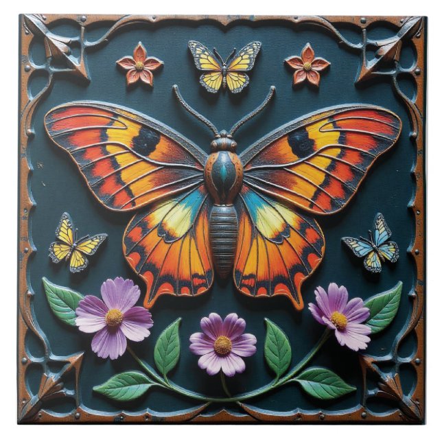 Colorful Monarch Ceramic Tile (Front)