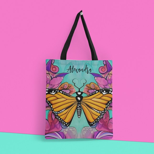 Colorful Monarch Custom Text Tote Bag (Colorful, whimsical and stylish, too!)