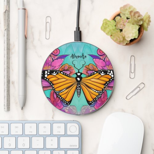 Colorful Monarch Custom Text Wireless Charger