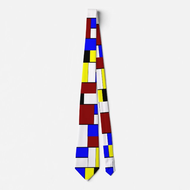 Colorful Mondrian Red, Blue, Yellow Pattern Neck Tie (Front)