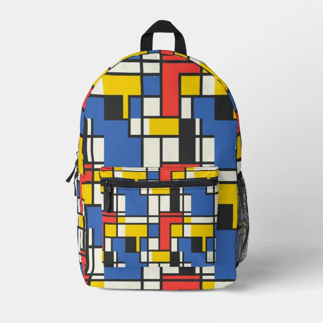 Colorful Mondrian Style Abstract Geometric Printed Backpack (Front)