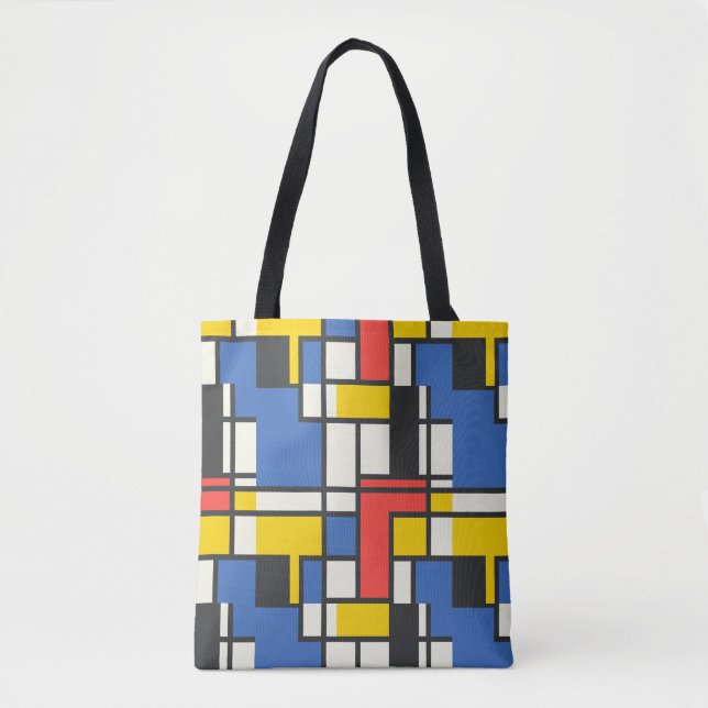Colorful Mondrian Style Abstract Geometric Tote Bag (Front)