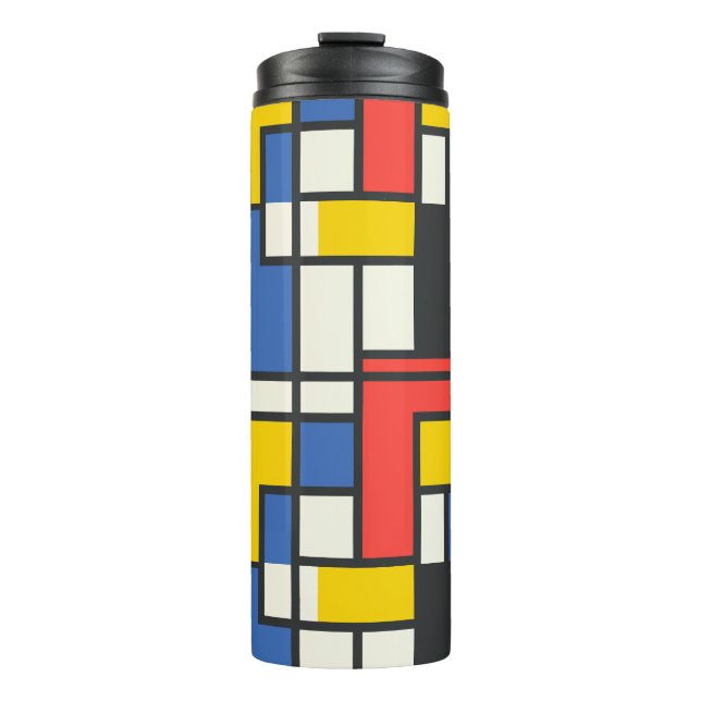 Colorful Mondrian Style Geometric Thermal Tumbler (Front)