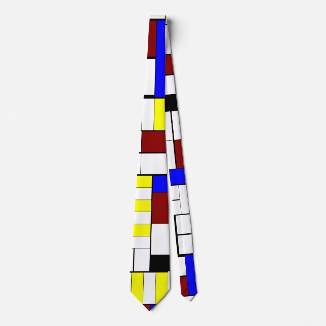 Colorful Mondrian Style Red, Blue, Yellow Pattern Neck Tie (Front)