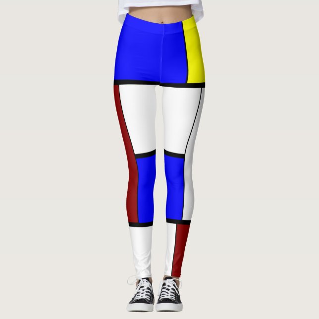 Colorful Mondrian Styled Composition Leggings (Front)