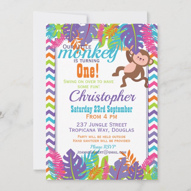 Colorful Monkey Birthday Party Invitation (Front)
