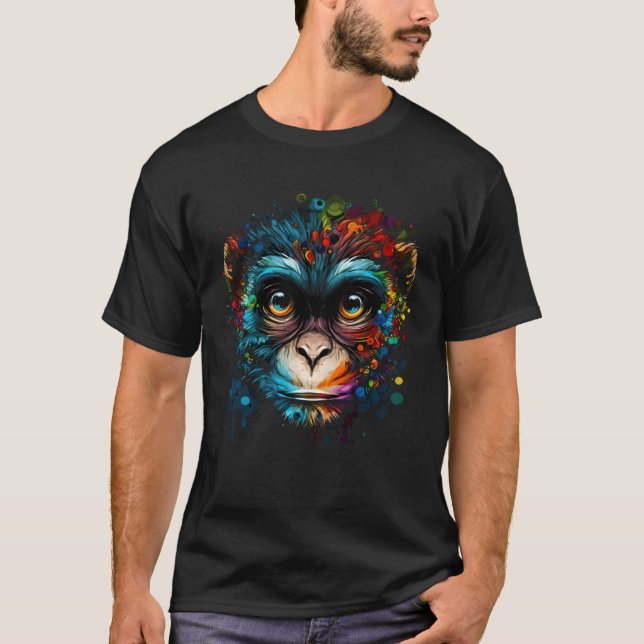 Colorful Monkey Face Cute Animal Monkies Painting T-Shirt (Front)