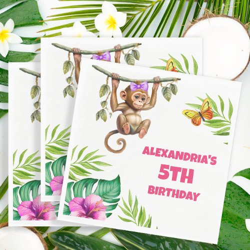 Colorful Monkey Jungle Childs 5th Birthday Napkins