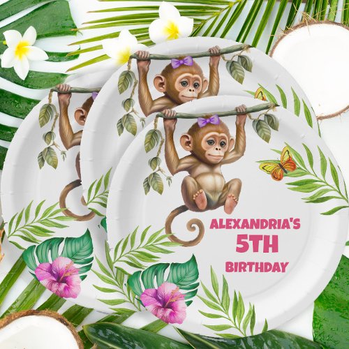 Colorful Monkey Jungle Childs 5th Birthday Paper Plates