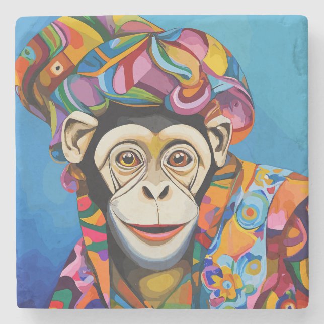 Colorful Monkey  Stone Coaster (Front)