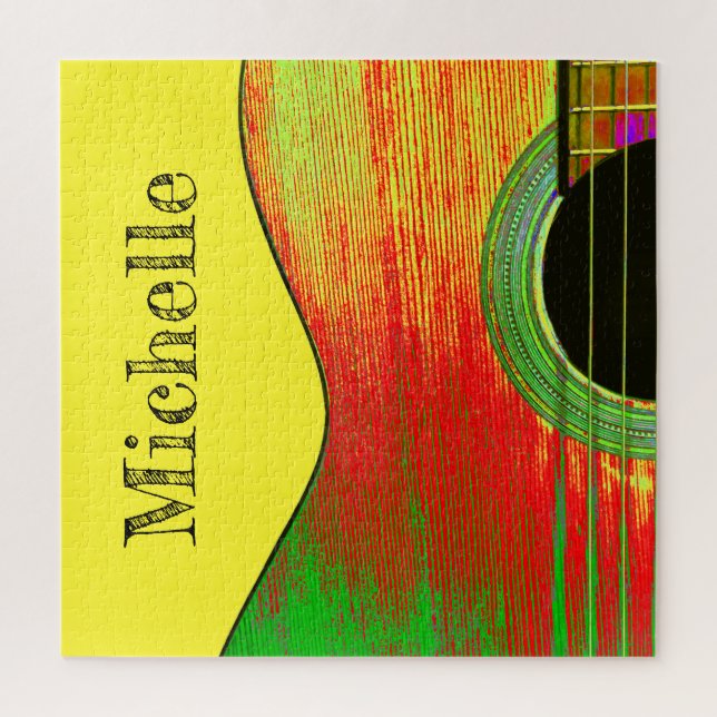 Colorful Monogram Acoustic Guitar Jigsaw Puzzle (Vertical)