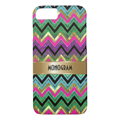 Colorful Monogram Geometric Chevron Gold Accent iPhone 87 Case