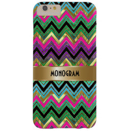 Colorful Monogram Geometric Chevron Gold Accent Barely There iPhone 6 Plus Case