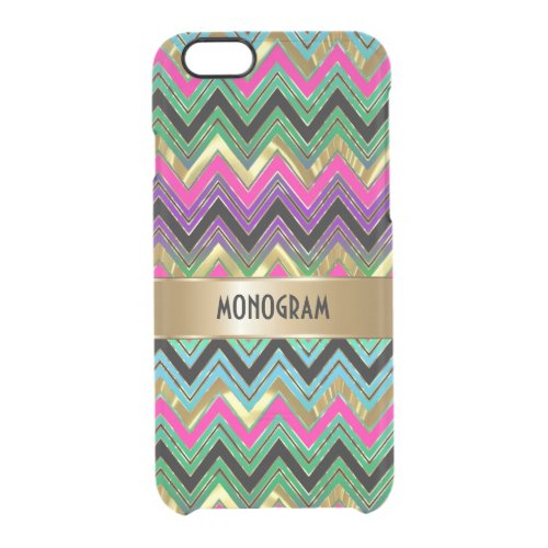 Colorful Monogram Geometric Chevron Gold Accent Clear iPhone 66S Case