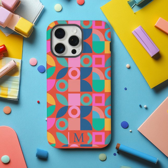 Colorful Monogram Geometric Personalized  Name iPhone Case (Creator Uploaded)