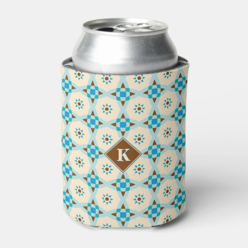 Colorful Monogram Geometric Star Pattern Can Cooler