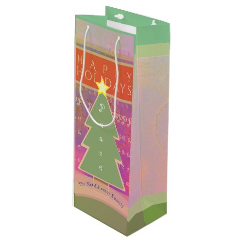 Colorful Monogram Happy Holidays Peace Wine Gift Bag