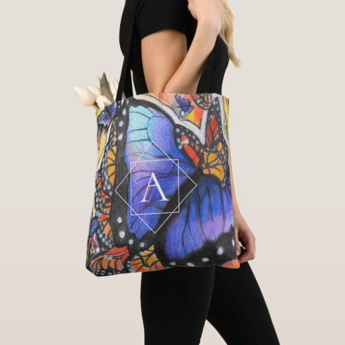 Colorful Monogram Pop Art Butterfly Tote Bag