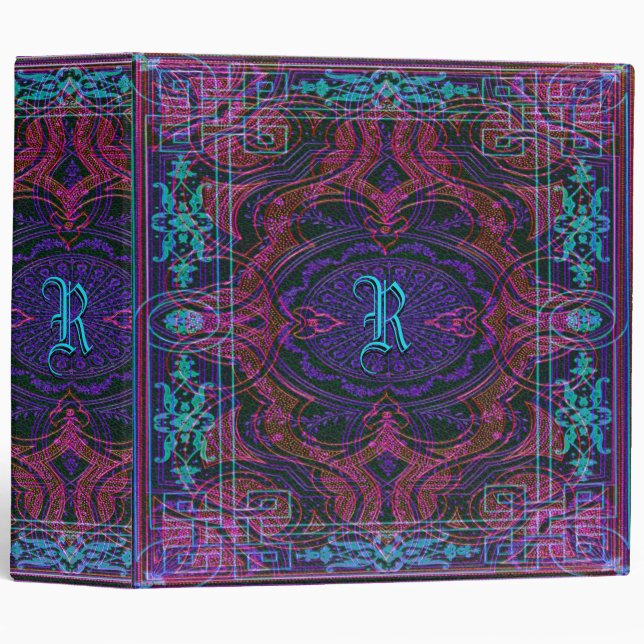 Colorful Monogram Rustic Royal Rainbow 3 Ring Binder (Front/Spine)