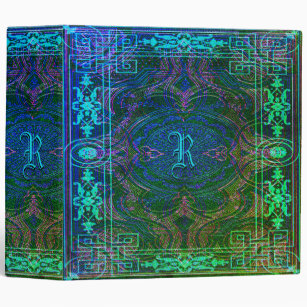 Colorful Monogram Rustic Royal Teal Blue 3 Ring Binder