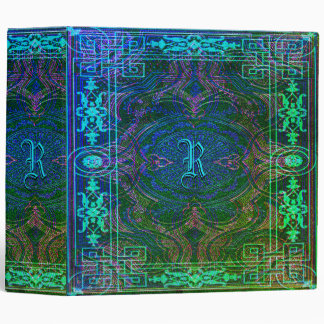 Colorful Monogram Rustic Royal Teal Blue 3 Ring Binder