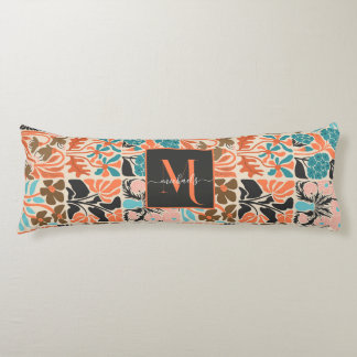 Colorful Monogram Script Retro Floral Pattern Body Pillow