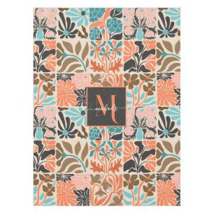 Colorful Monogram Script Retro Floral Pattern Tablecloth