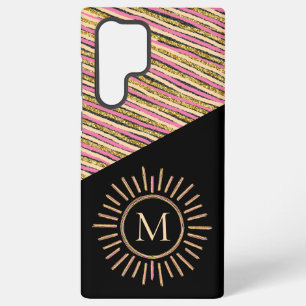 Colorful Monogram Simple Modern Stripes Gold Samsung Galaxy S22 Ultra Case