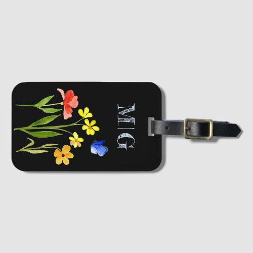 Colorful Monogram Wildflower with Butterfly Luggage Tag
