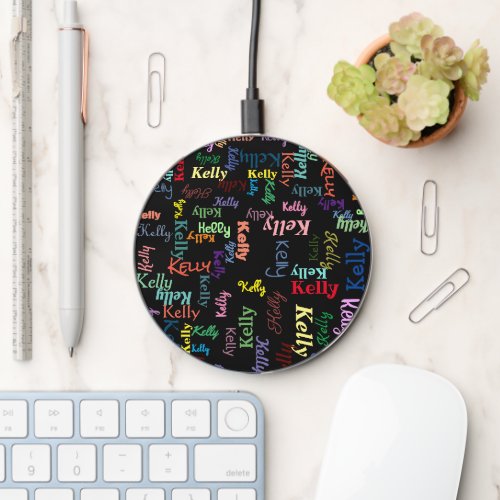 Colorful Monogrammed First Name Cute Fun Bright Wireless Charger