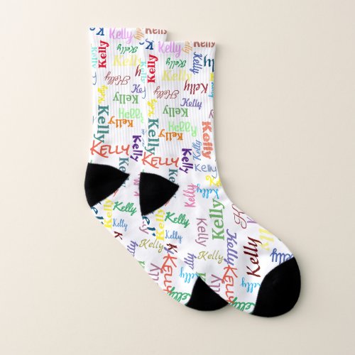 Colorful Monogrammed First Name Cute Funky White Socks