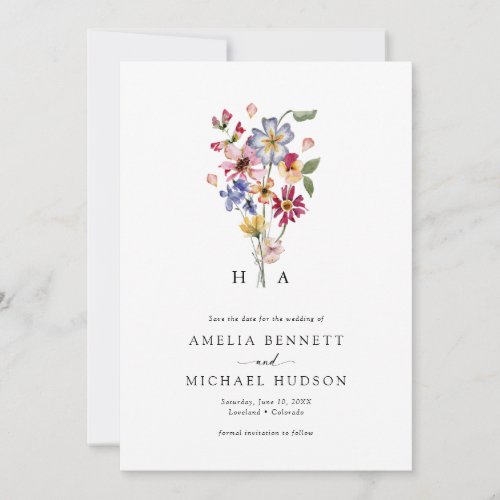 Colorful Monogrammed Floral Save The Date