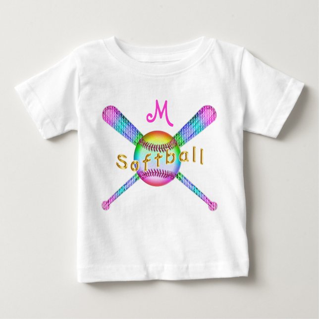 Colorful Monogrammed Softball Shirts for Baby Girl (Front)