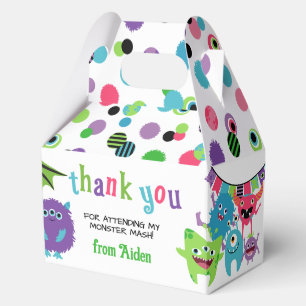 Colorful Monster Mash Halloween Birthday Thank You Favor Boxes
