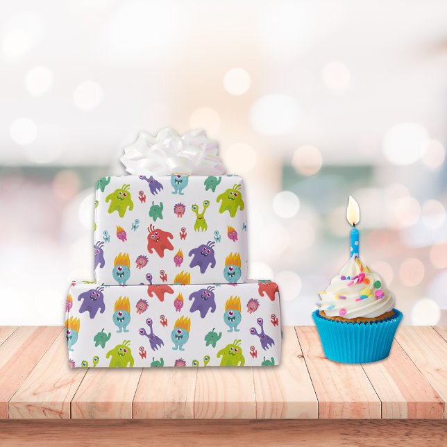 Colorful Monster Pattern | White Wrapping Paper (Creator Uploaded)