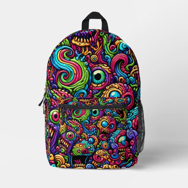 Colorful monster patterns printed backpack (Front)