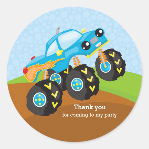 Colorful monster truck classic round sticker