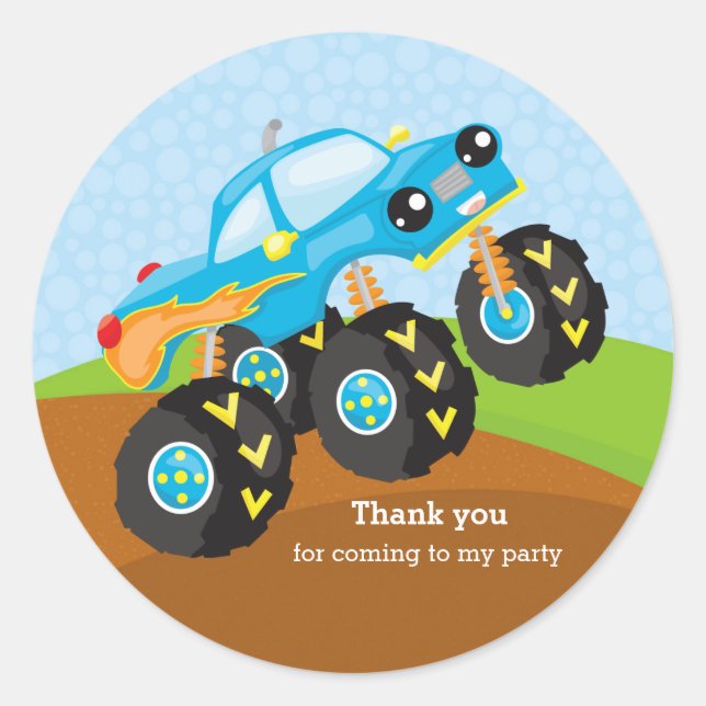 Colorful monster truck classic round sticker (Front)