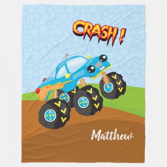 Colorful monster truck fleece blanket