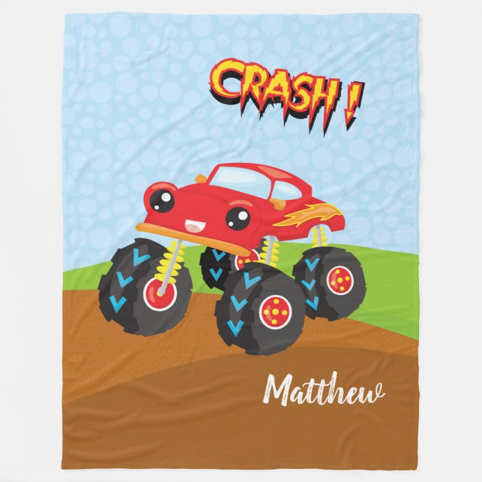Colorful monster truck fleece blanket