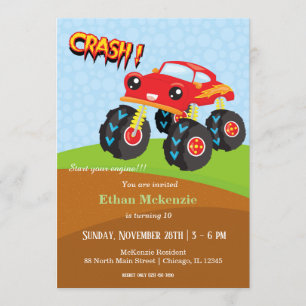 Colorful monster truck invitation