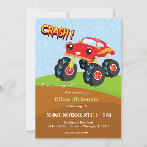 Colorful monster truck invitation